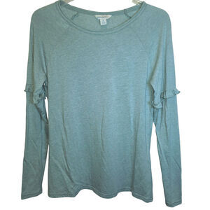 Sundance Camden Joy Tee Ruffle Long Sleeve Top Sz Medium Green Pullover Raglan